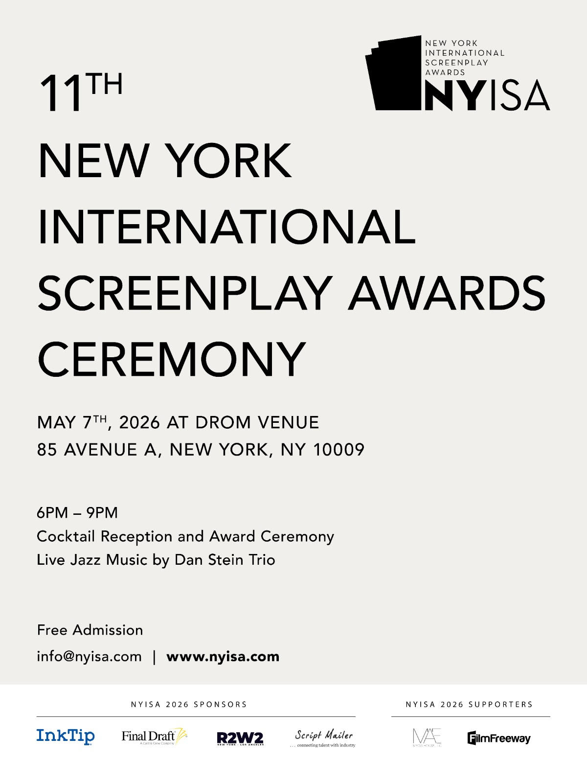 11th New York International Screenplay Awards Ceremony