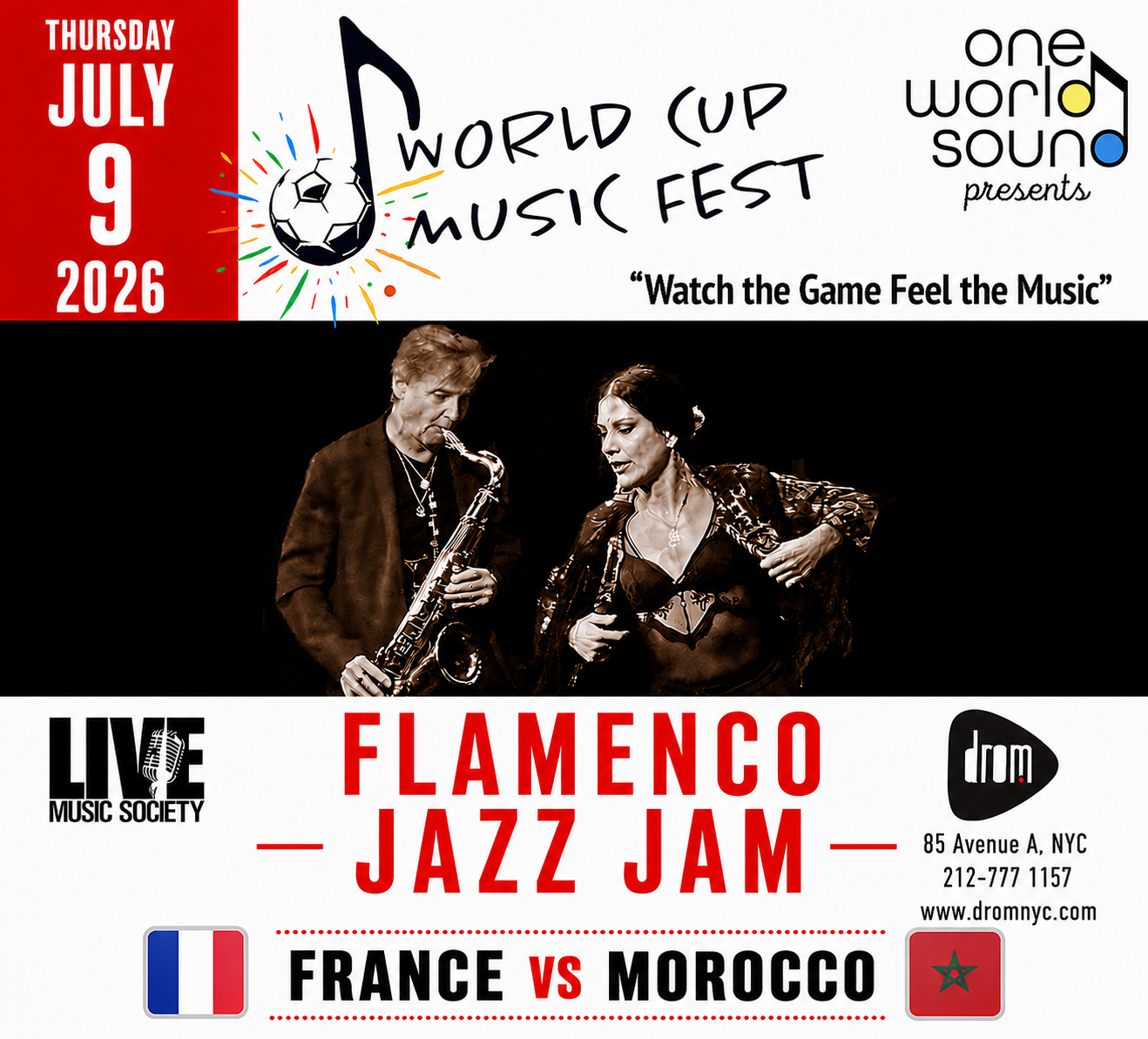 World Cup Music Fest: France vs Morocco: Live music w/ Flamenco Jazz Jam