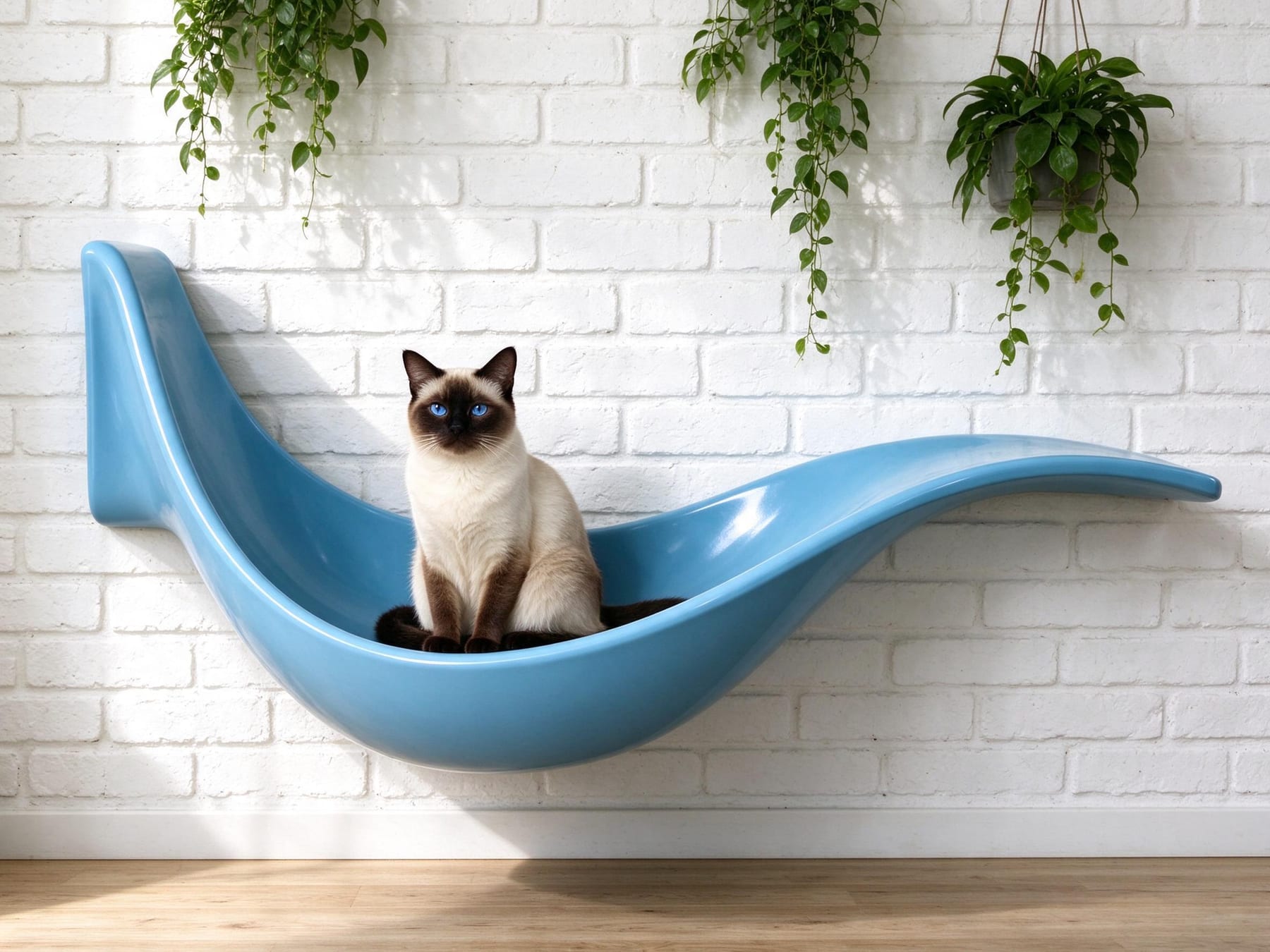 Sky-blue wall-mounted wave cat lounger