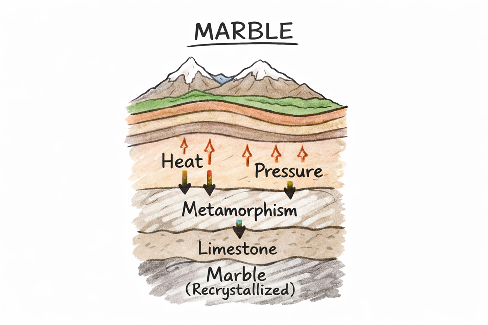 originates from limestone when limestone is buried deep with