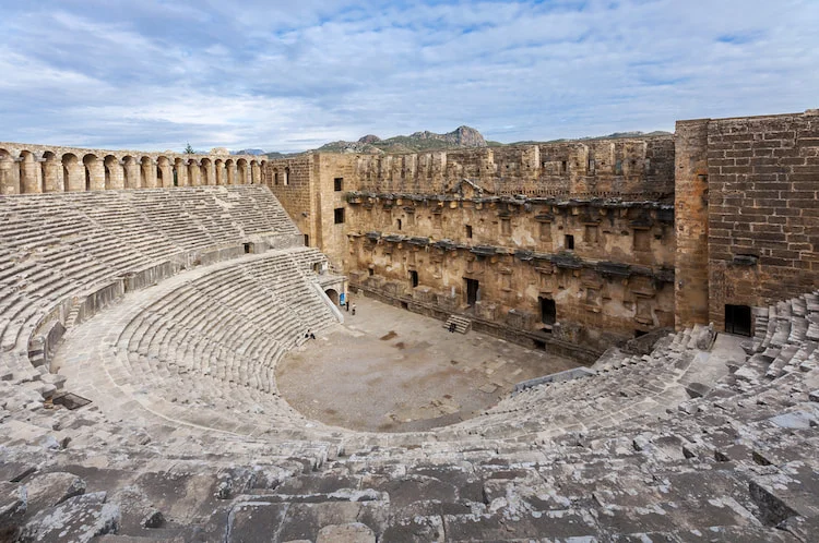 aspendos theatre white anatolian marble for seating tiers es