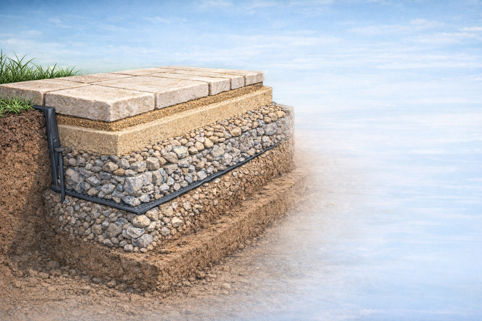 typical dry lay installation section marble or travertine pa