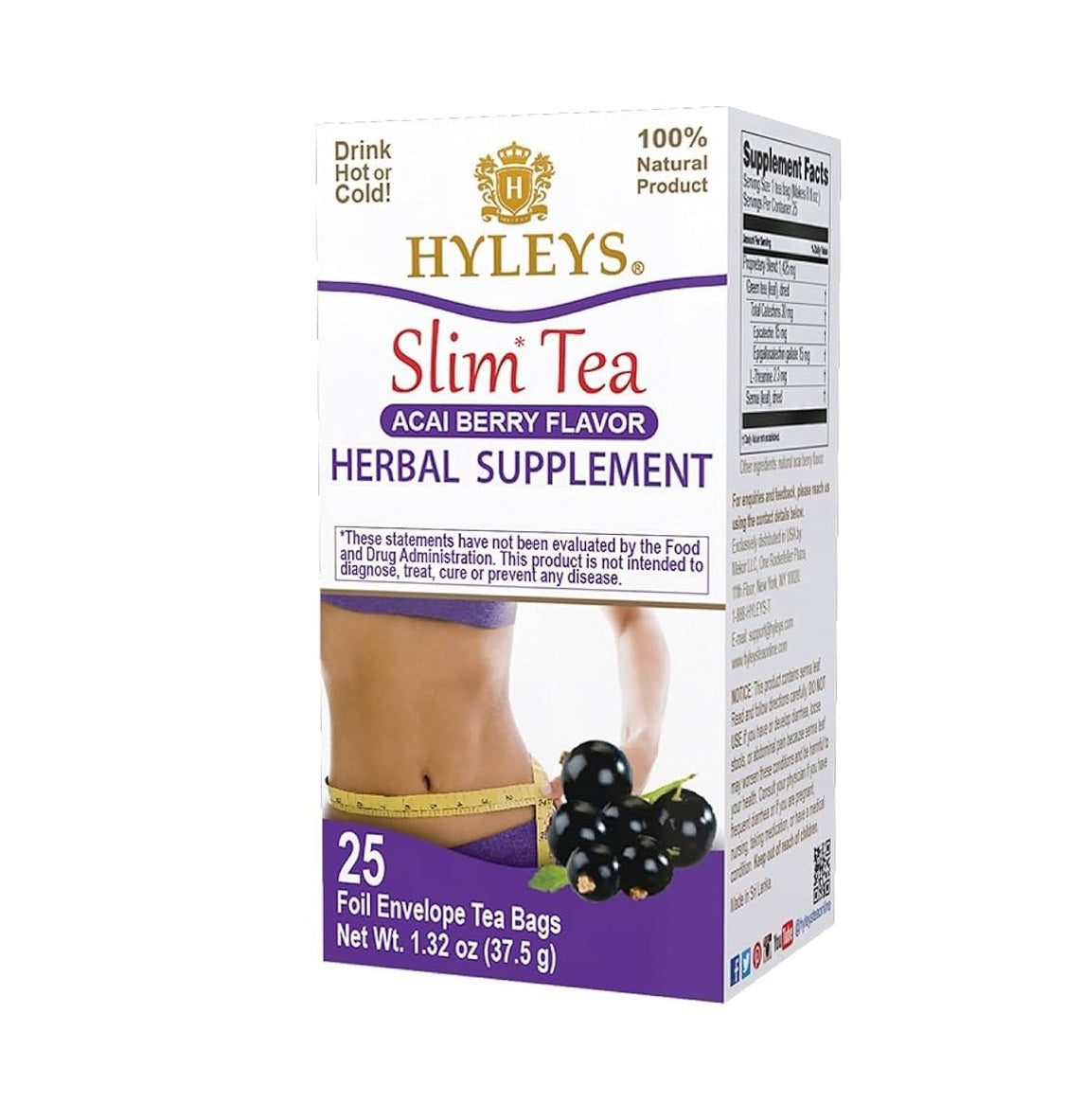 Hyleys Slim Tea Acai Berry 1.32oz X 25pc (Kosher)