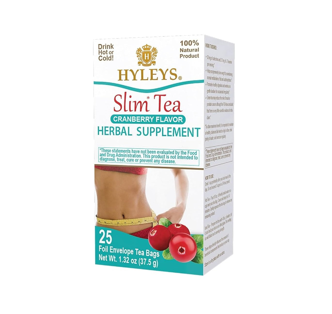 Hyleys Slim Tea Cranberry Flavor - Weight Loss Herbal Supplement Cleanse and Detox - 25 Tea Bags (1 Pack)