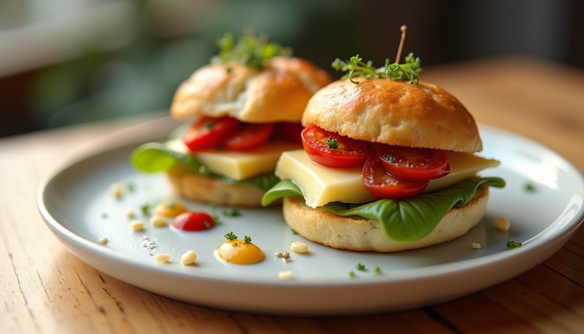 Mini Roll Pastry Sandwich with Cheese and Cherry Tomatoes