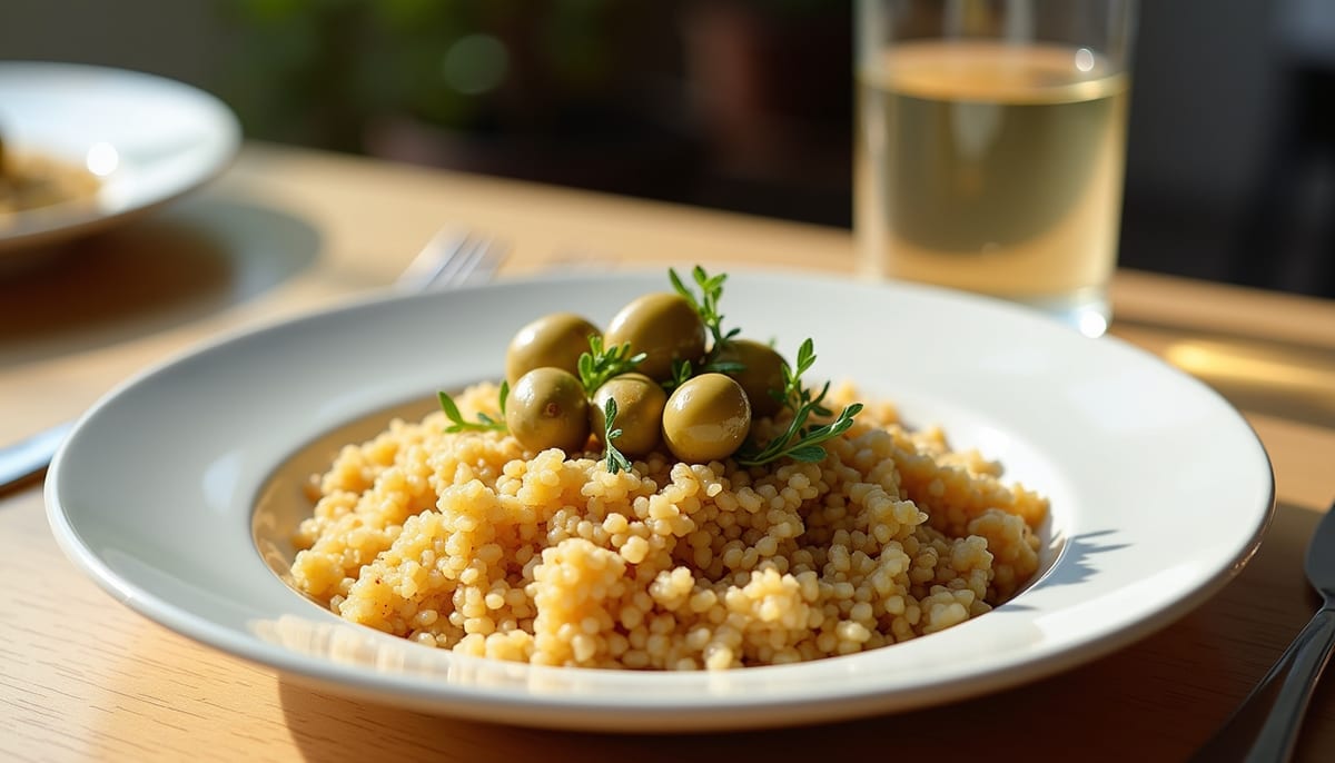 Bulgur Pilaf with Basket Cheese and Grilled Olives